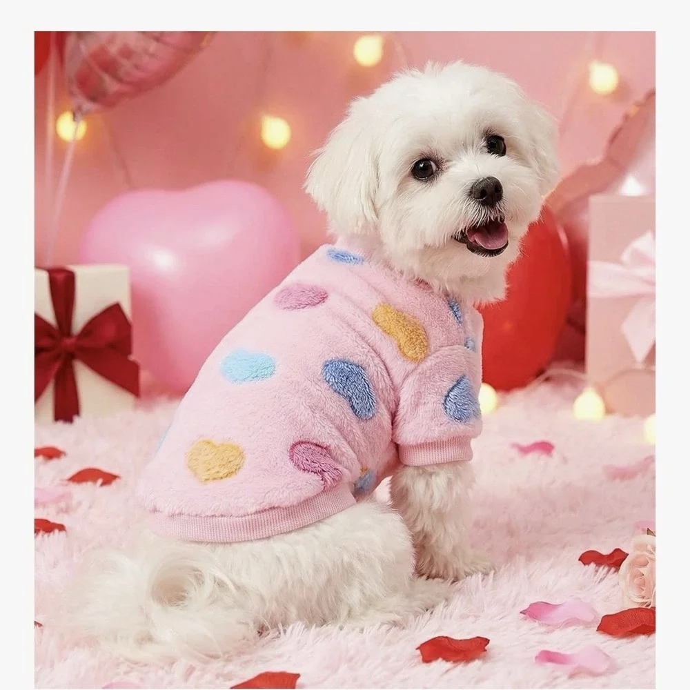 Heart Print Flannel Dog Vest Soft Puppy Coat Dogs Winter Wear Size XL